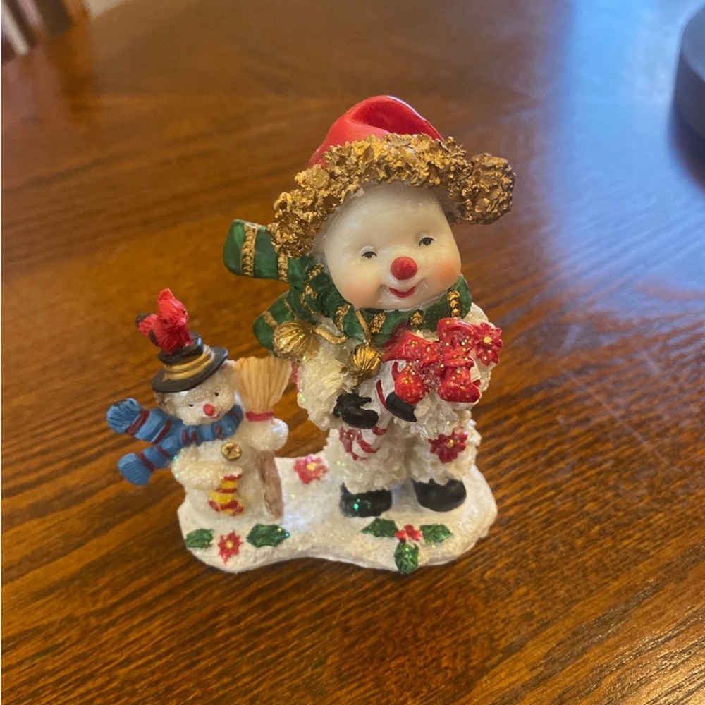 Festive Snowman Figurine with Red and Green Accents